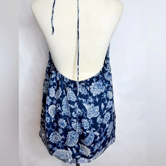 NWT Alice + Olivia Blue White Paisley Floral Silk Halter Y2K Top Blouse Medium - Picture 5 of 16